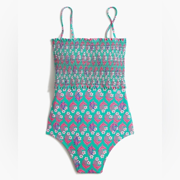 J. Crew Smocked One Piece Swimsuit Turquoise and Pink Size XS - Picture 14 of 14
